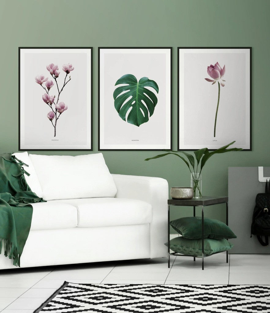 Kit 3 Quadros Flores e Folhas