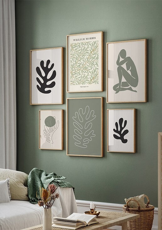 Composição de Quadros Matisse e Morris Abstratos em Verde