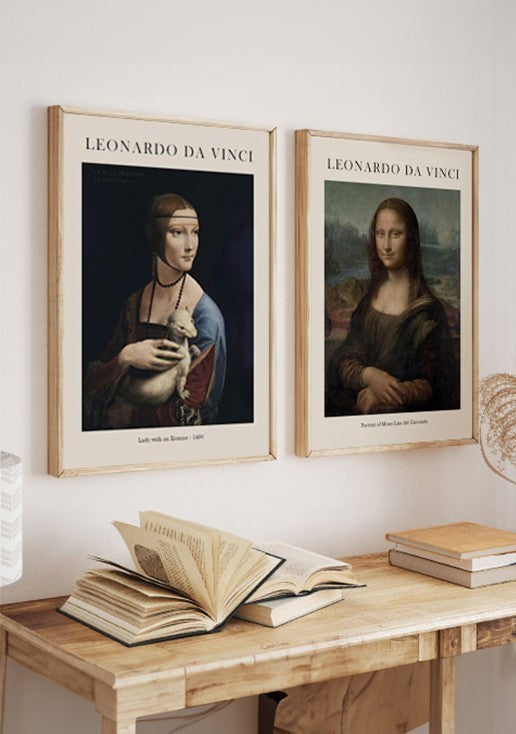 Kit 2 Quadros Leonardo da Vinci Dama com Arminho + Monalisa
