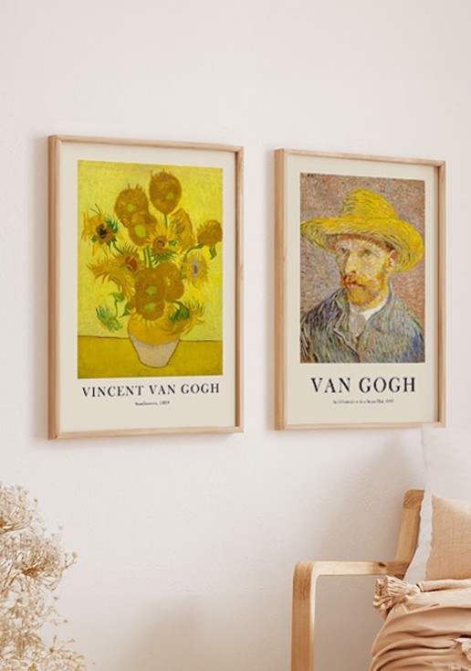 Kit 2 Quadros Van Gogh Girassóis + Auto Retrato