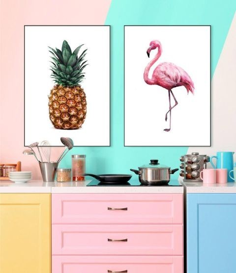 Kit 2 Quadros Flamingo e Abacaxi