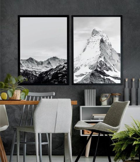 Kit 2 Quadros Decorativos Montanhas em Preto e Branco