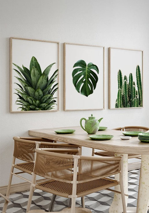 Kit 3 Quadros Folhagens Verdes