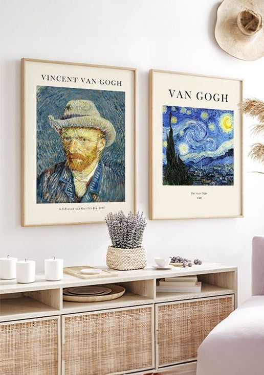 Kit 2 Quadros Van Gogh Auto Retrato + Noite Estrelada