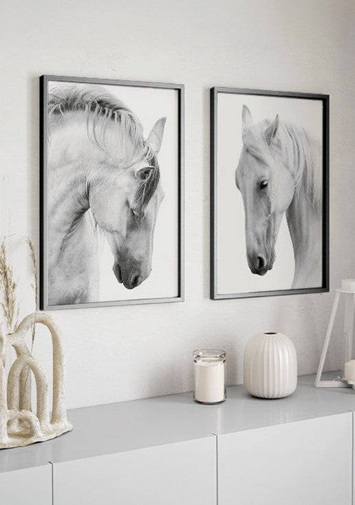 Kit 2 Quadros Cavalos Preto e Branco