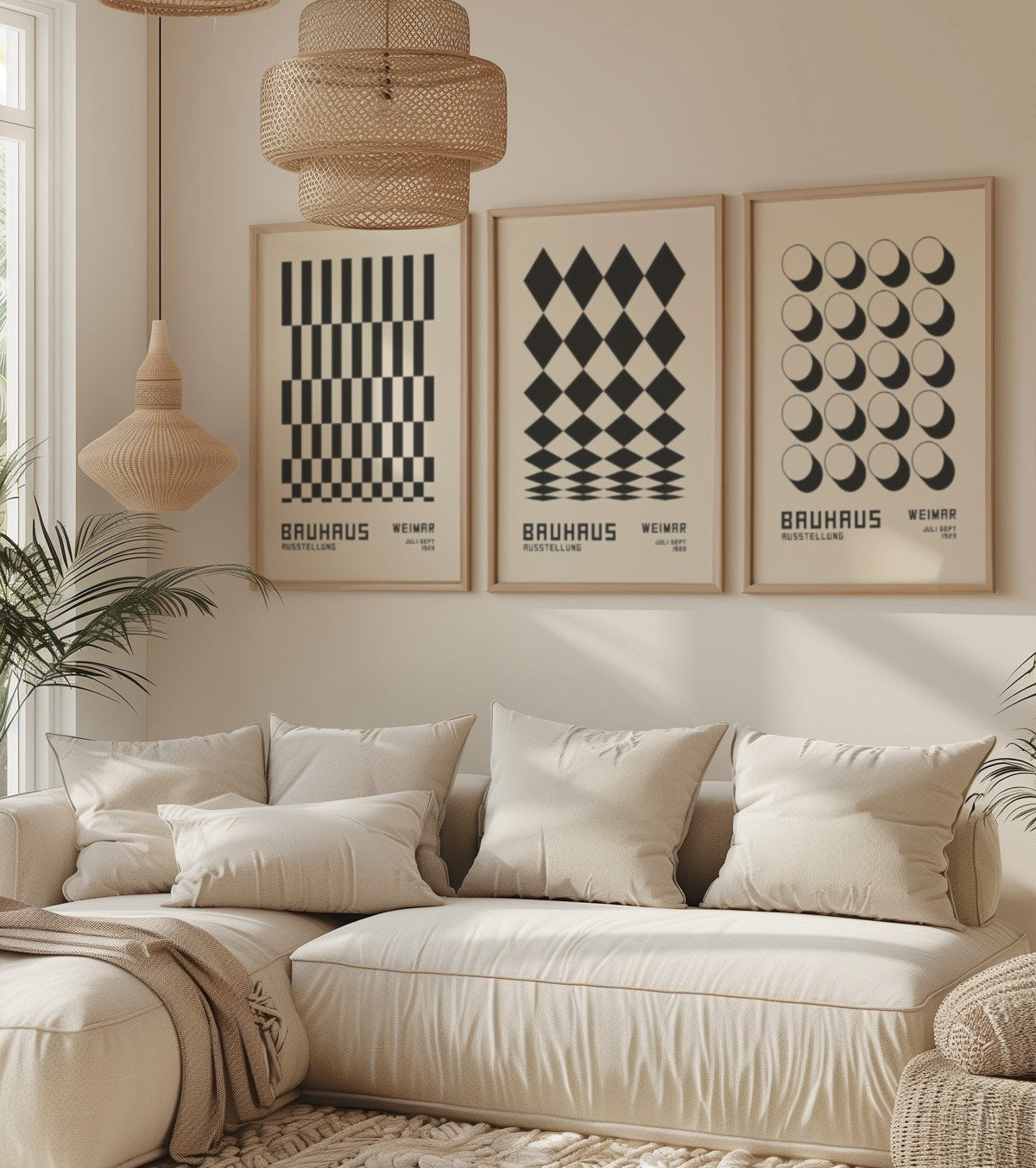 Kit 3 Quadros Bauhaus Formas em Preto e Branco