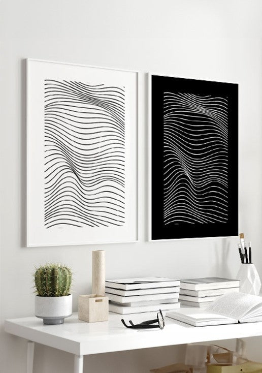 Kit 2 Quadros Abstratos Preto e Branco