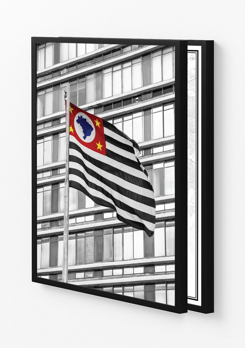 Kit 2 Quadros Bandeira do Estado + Mapa da Cidade de São Paulo