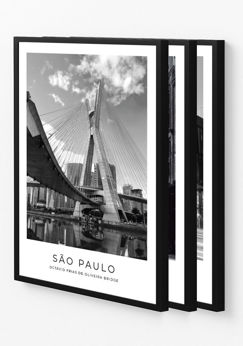 Kit 3 Quadros da Cidade de São Paulo em Preto e Branco
