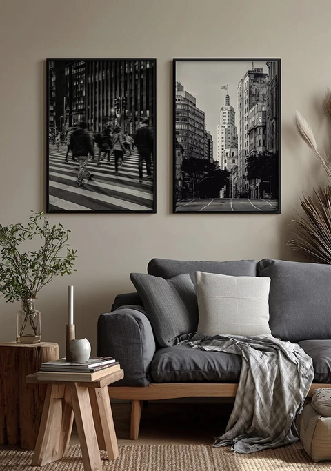 Kit 2 Quadros Cidade de São Paulo em Preto e Branco