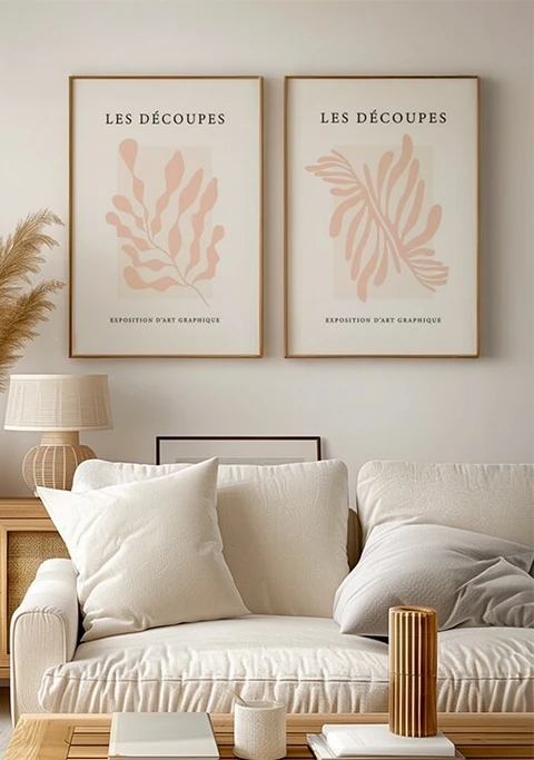 Kit Dupla de Quadros Matisse Inspired em Tons Rosé