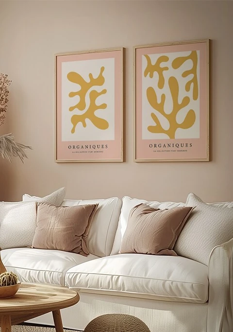 Kit 2 Quadros Matisse Inspired Formas Laranja e Rosa