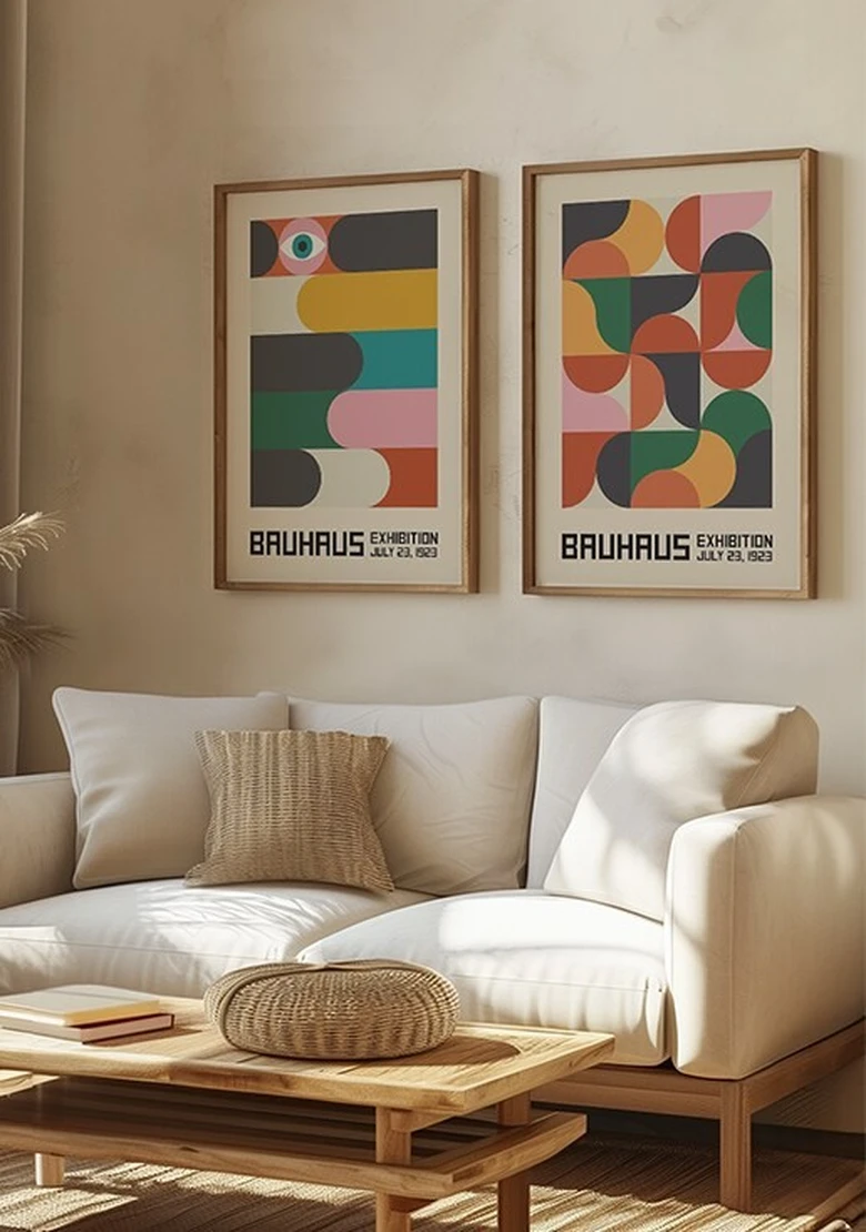 Kit 2 Quadros Bauhaus Coloridos