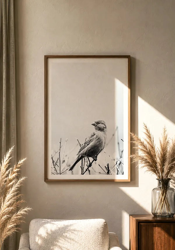 Quadro Pássaro Preto e Branco