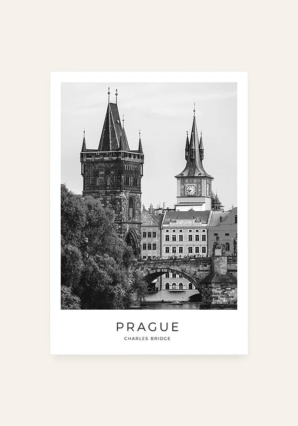 Quadro Praga Charles Bridge em Preto e Branco