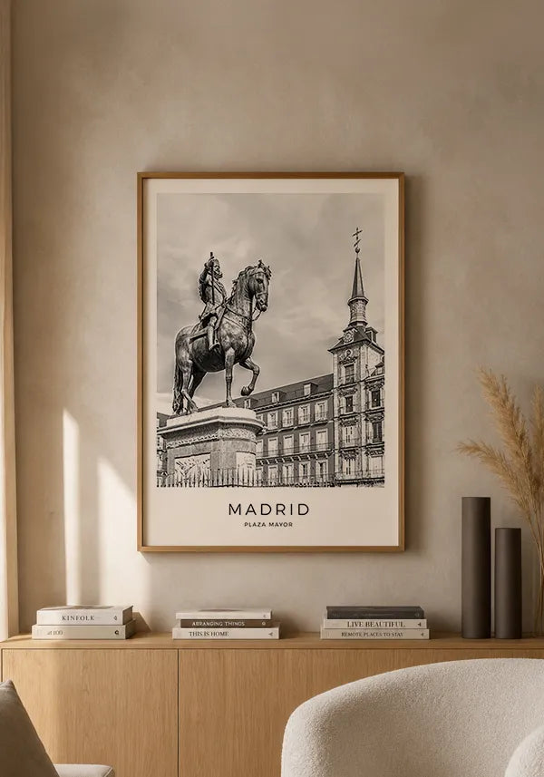 Quadro Madrid Plaza Mayor em Preto e Branco