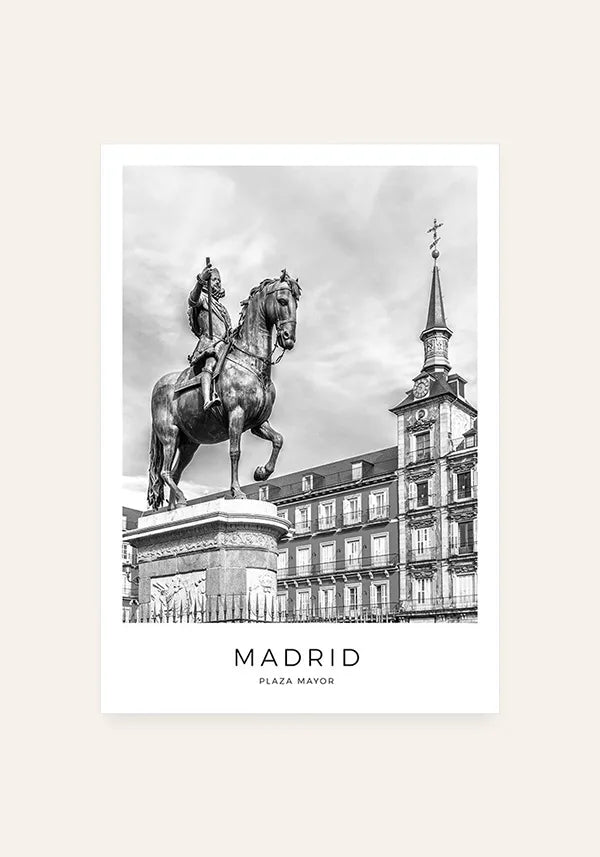 Quadro Madrid Plaza Mayor em Preto e Branco