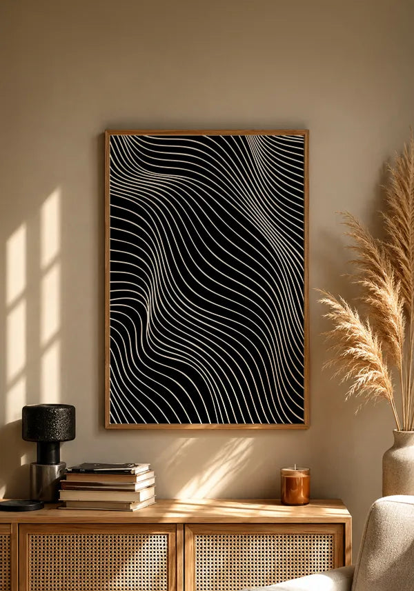 Quadro Ondas Abstrato em Preto