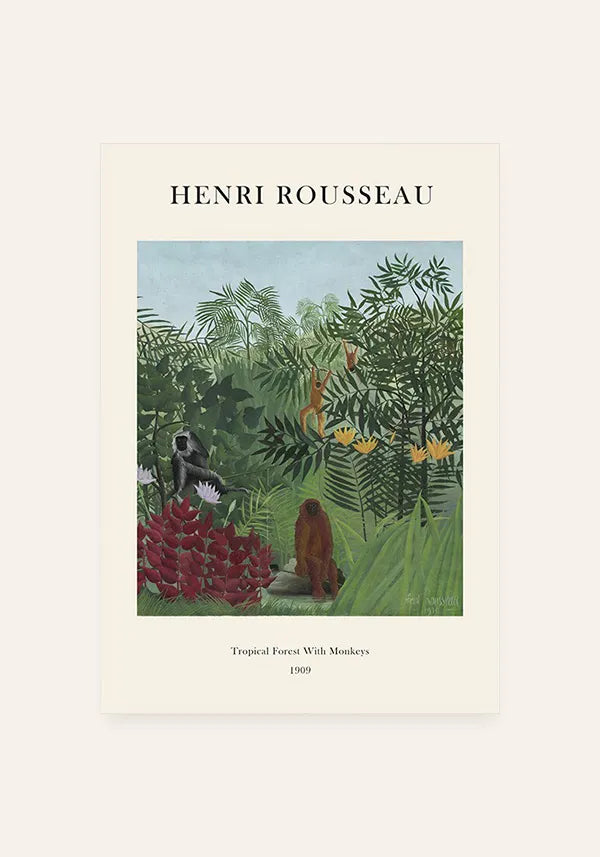 Quadro Henri Rousseau Tropical Forest with Monkeys