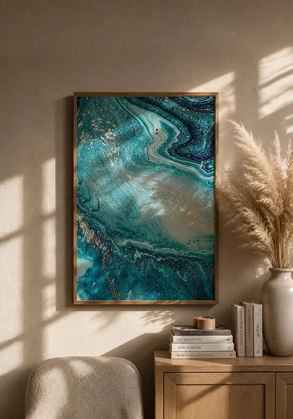 Quadro Mármore Azul e Dourado Abstrato