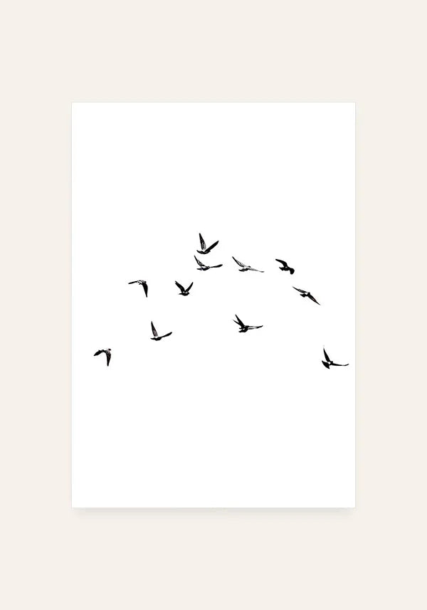 Quadro Pássaros Voando Preto e Branco