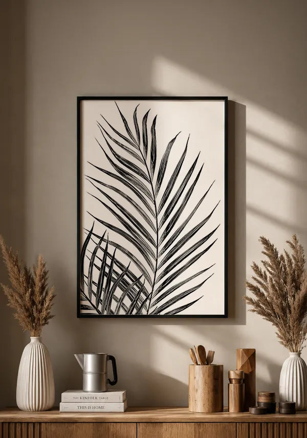 Quadro Folha de Palmeira Desenho Preto e Branco
