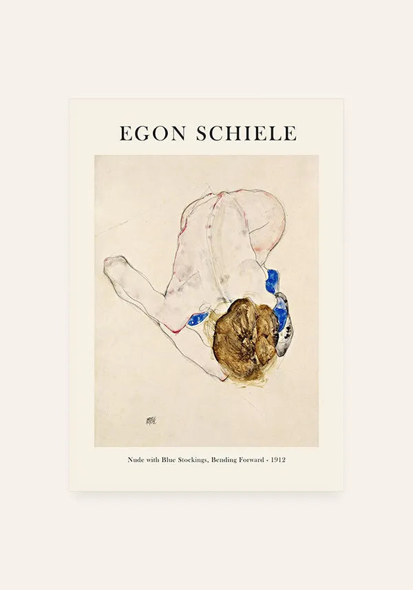 Quadro Egon Schiele Nude with Blue Stockings, Bending Forward