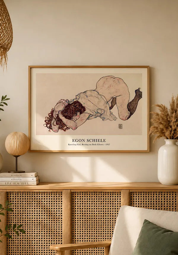 Quadro Egon Schiele Kneeling Girl, Resting on Both Elbows Horizontal