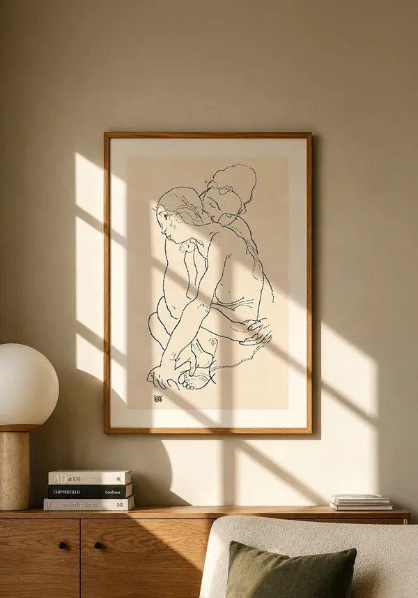 Quadro Egon Schiele Woman and Girl Embracing
