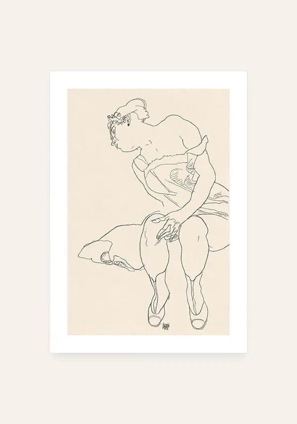 Quadro Egon Schiele Seated Woman in Corset and Boots
