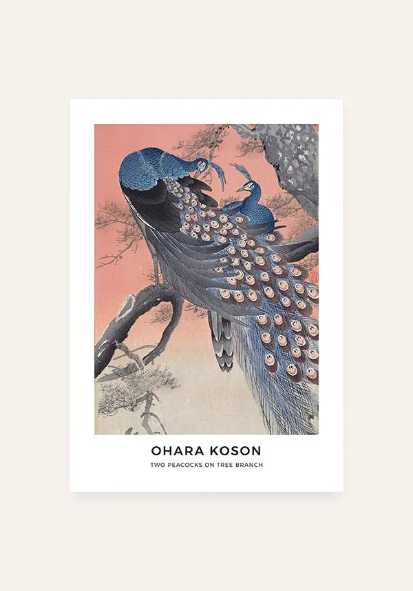 Quadro Ohara Koson Two Peacocks on Tree Branch