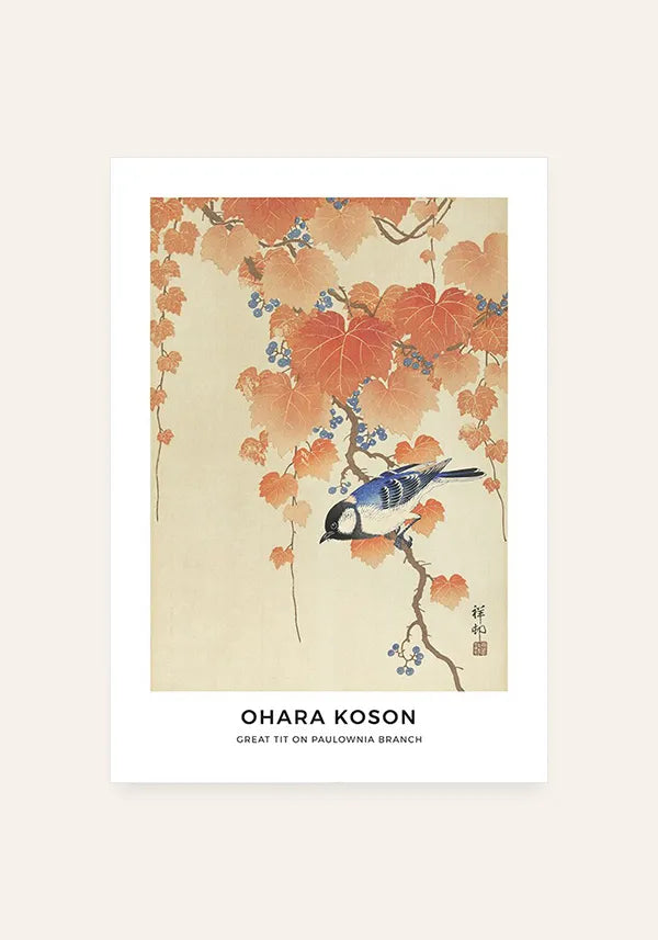 Quadro Ohara Koson Great Tit on Paulownia Branch