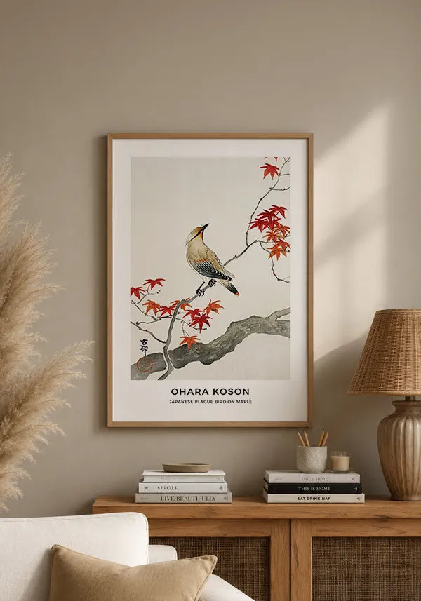 Quadro Ohara Koson Japanese Plague Bird on Maple