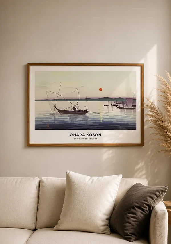 Quadro Ohara Koson Boats and Setting Sun Horizontal