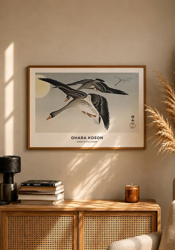 Quadro Ohara Koson Birds at Full Moon Horizontal