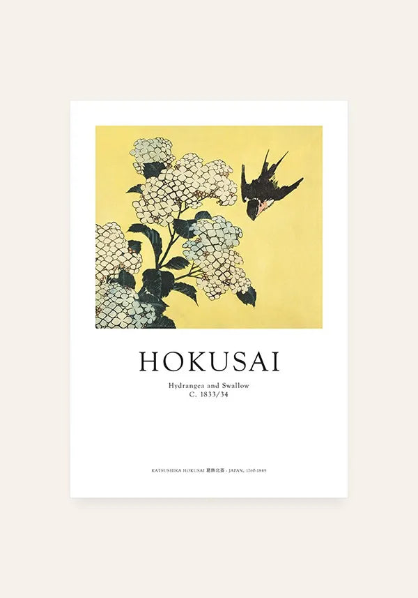 Quadro Hokusai Hydrangea and Swallow