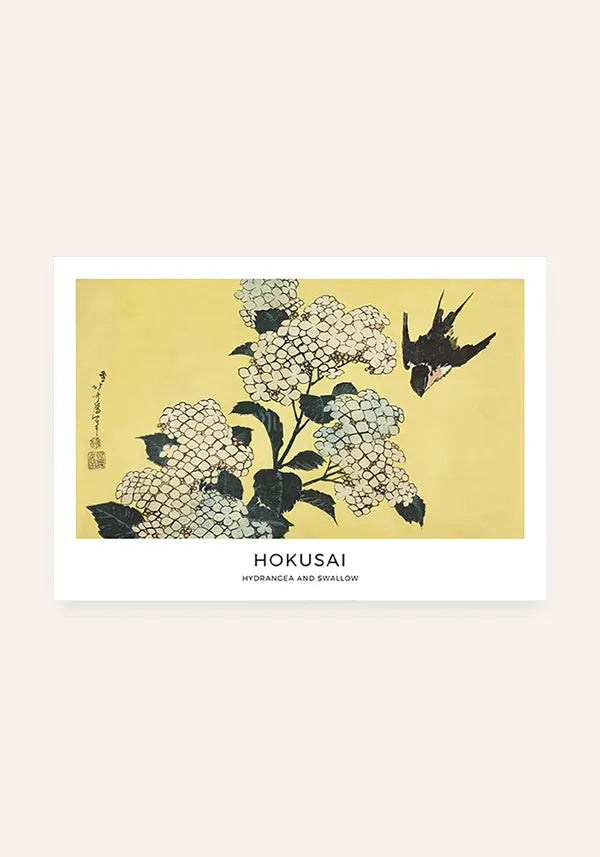 Quadro Hokusai Hydrangea and Swallow Horizontal