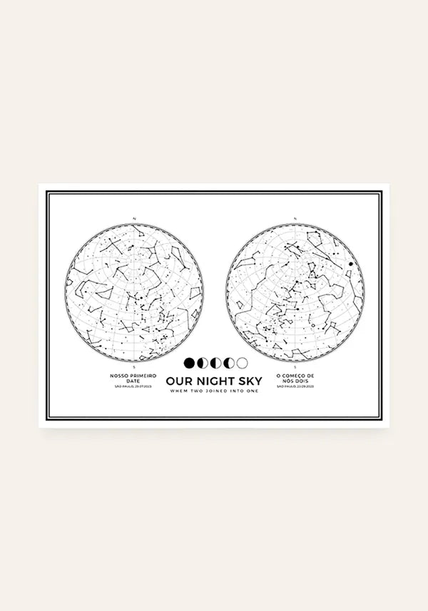 Quadro Mapa das Estrelas para Casal Horizontal