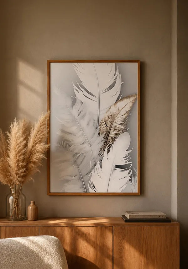 Quadro Penas - Branco e Dourado I