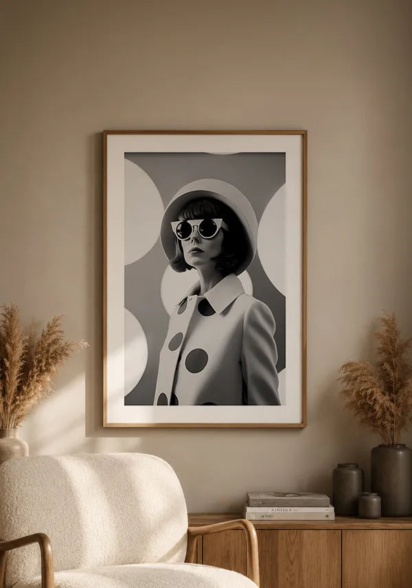 Quadro Mulher com Óculos Retrô Preto e Branco