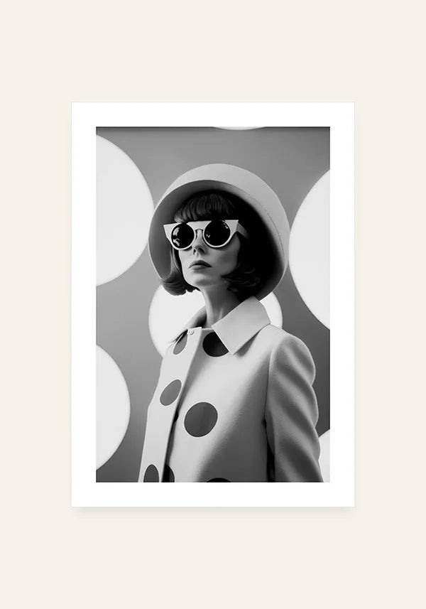 Quadro Mulher com Óculos Retrô Preto e Branco