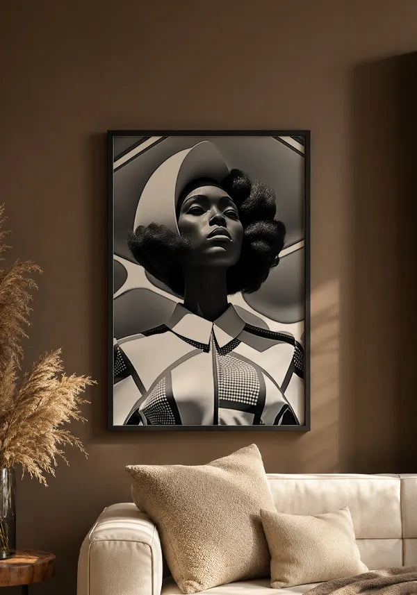Quadro Mulher Negra Chapéu Preto e Branco I