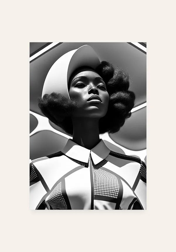 Quadro Mulher Negra Chapéu Preto e Branco I