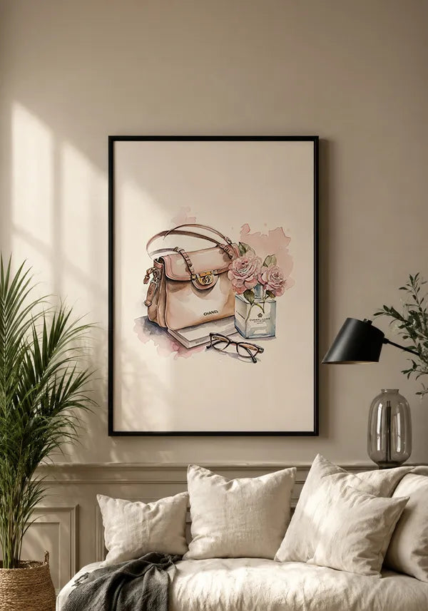 Quadro Bolsa Chanel Aquarela