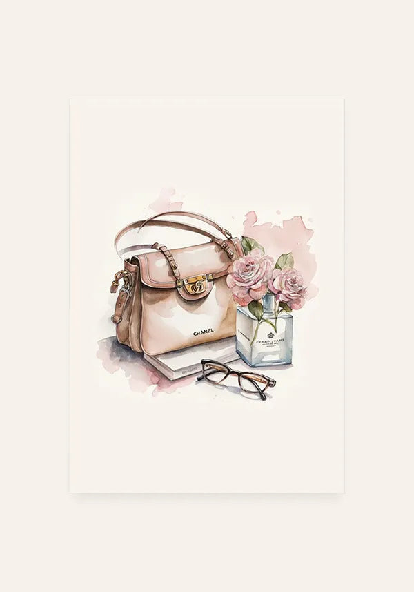 Quadro Bolsa Chanel Aquarela