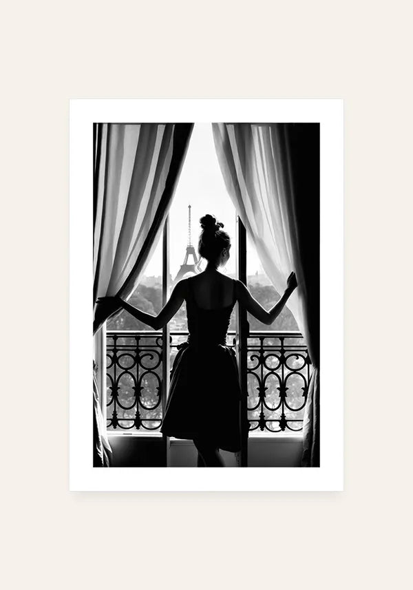 Quadro Decorativo Mulher na Janela em Paris