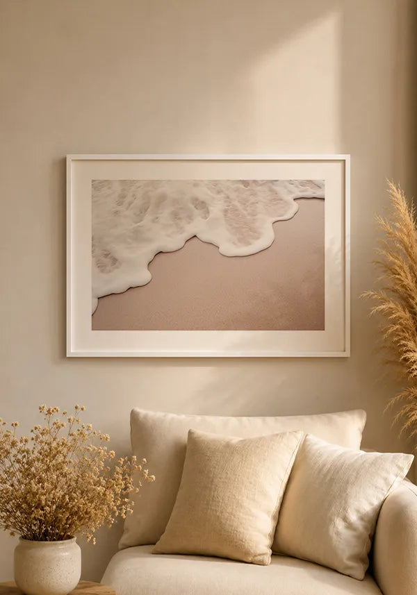 Quadro Onda na Areia Bege Horizontal com Borda