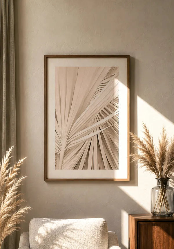 Quadro Folha de Palmeira Bege Close III com Borda