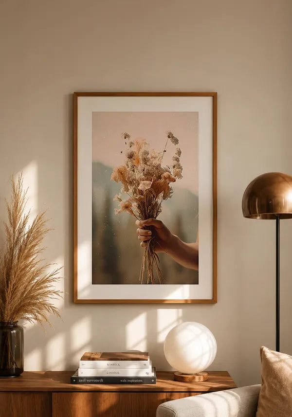Quadro Buquê de Flores Secas Vintage com Borda