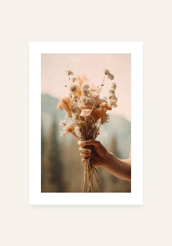Quadro Buquê de Flores Secas Vintage com Borda